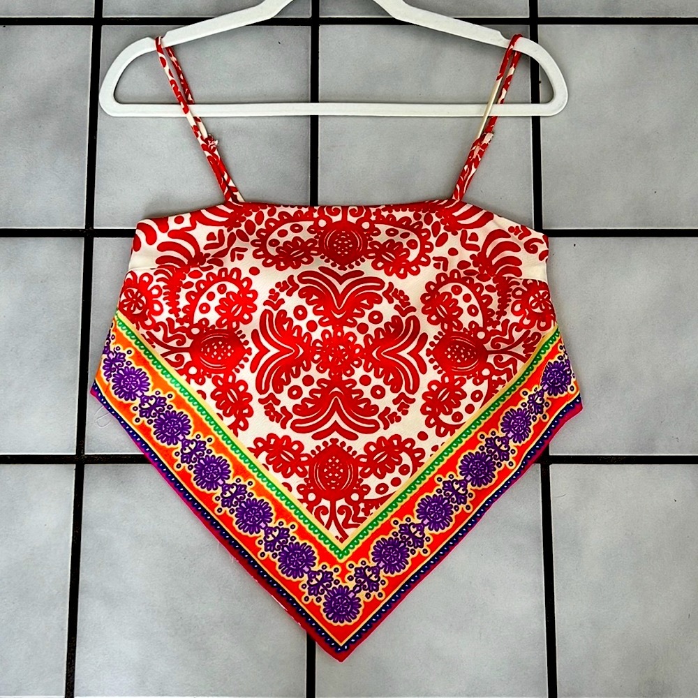 ZARA scarf pattern tie top XS